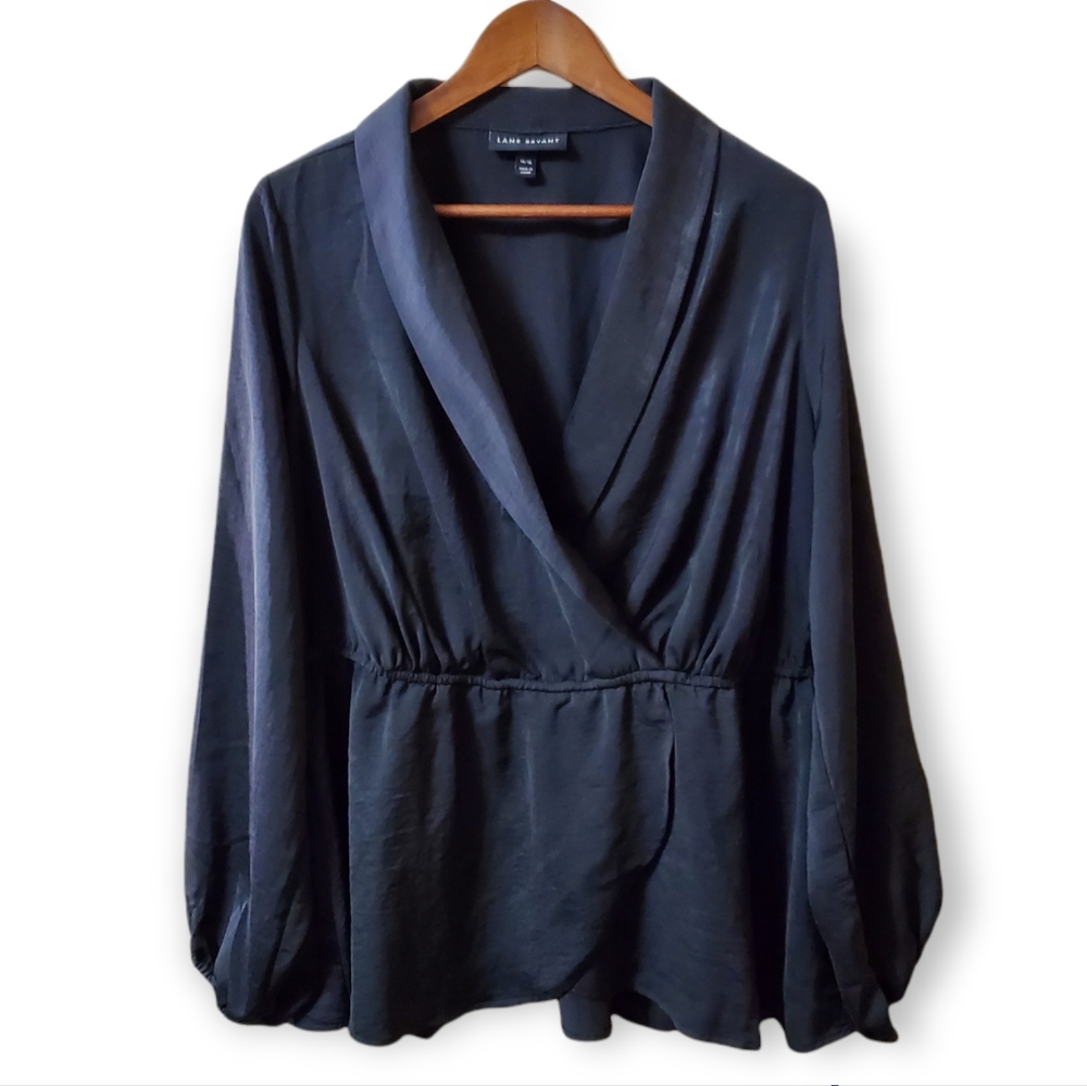 Lane Bryant Black Surplice- Neck Peplum Blouse